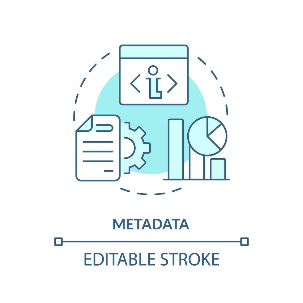 metadatos turquesa concepto icono. adicional información acerca de archivo. resumen idea Delgado línea ilustración. aislado contorno dibujo. editable carrera vector