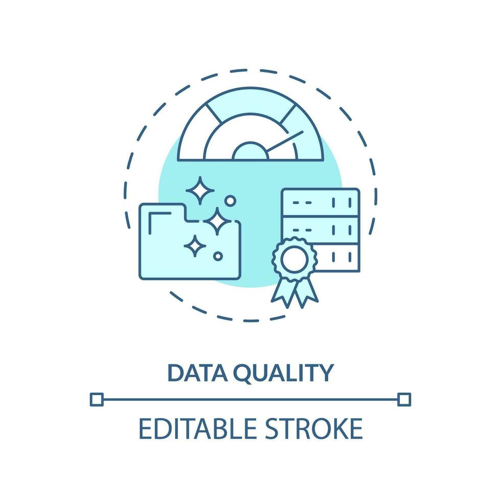 Data quality turquoise concept icon. Relevant and accurate information. Data lake abstract idea thin line illustration. Isolated outline drawing. Editable stroke vector