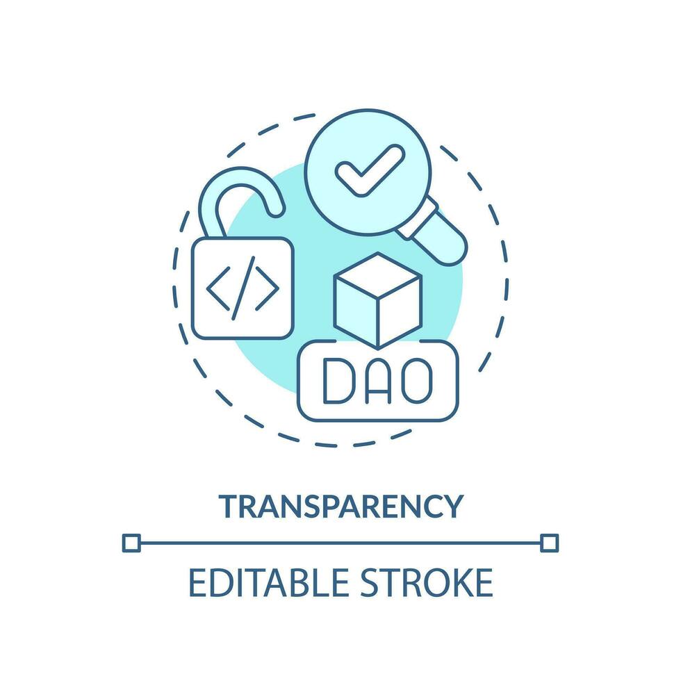 Transparency turquoise concept icon. Clarity in system operation. DAO characteristic abstract idea thin line illustration. Isolated outline drawing. Editable stroke vector