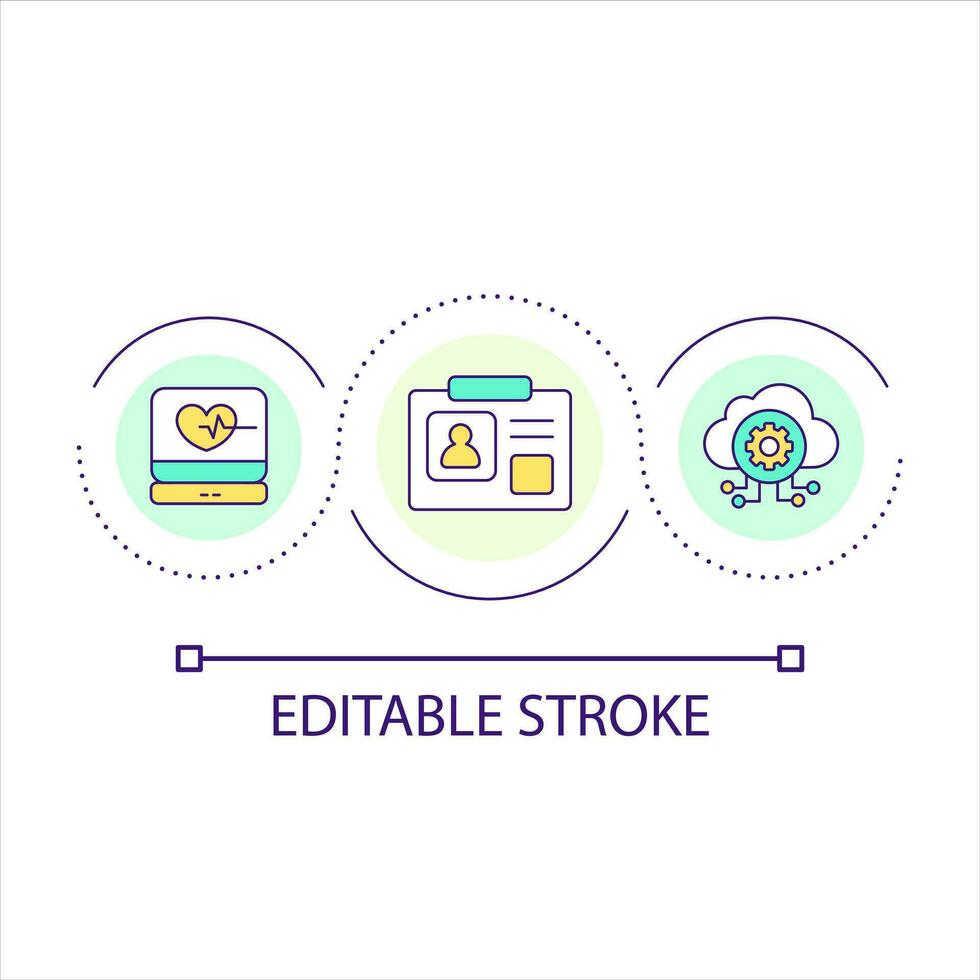 Digital medical records loop concept icon. Integrate software in healthcare service. Medicine progress abstract idea thin line illustration. Isolated outline drawing. Editable stroke vector