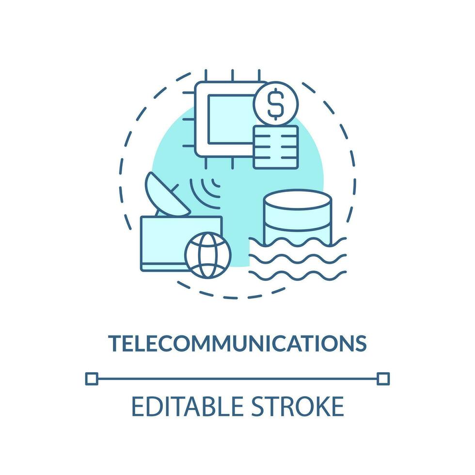 Telecommunications turquoise concept icon. Telecom industry. Data lake use case abstract idea thin line illustration. Isolated outline drawing. Editable stroke vector