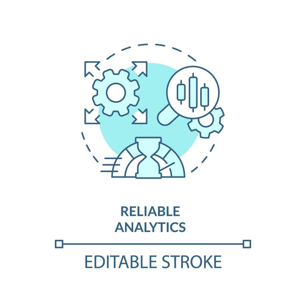 Reliable analytics turquoise concept icon. Fast service. Data lake architecture abstract idea thin line illustration. Isolated outline drawing. Editable stroke vector