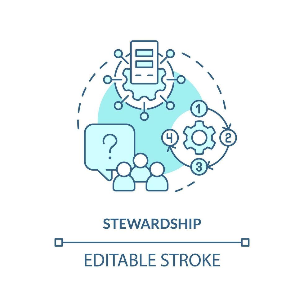 Stewardship turquoise concept icon. Operations management. Data lake architecture abstract idea thin line illustration. Isolated outline drawing. Editable stroke vector