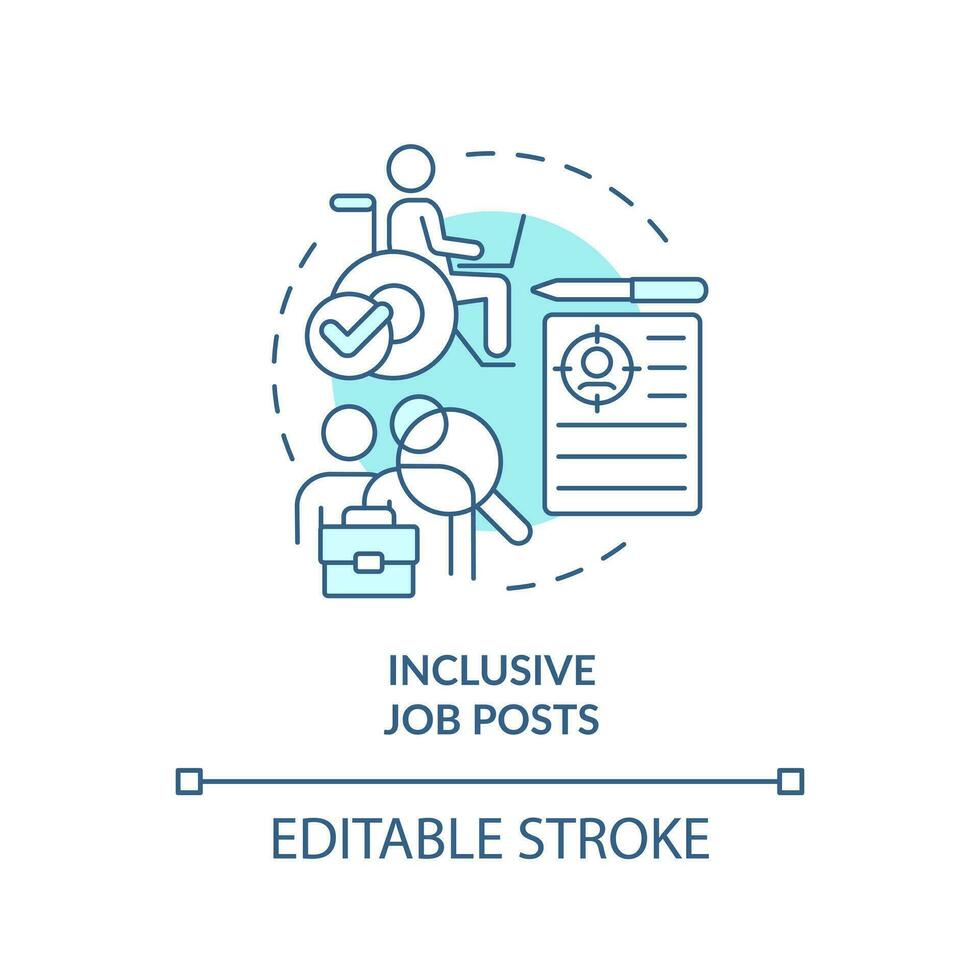 Inclusive job posts turquoise concept icon. Diversifying pipeline of candidate abstract idea thin line illustration. Isolated outline drawing. Editable stroke vector