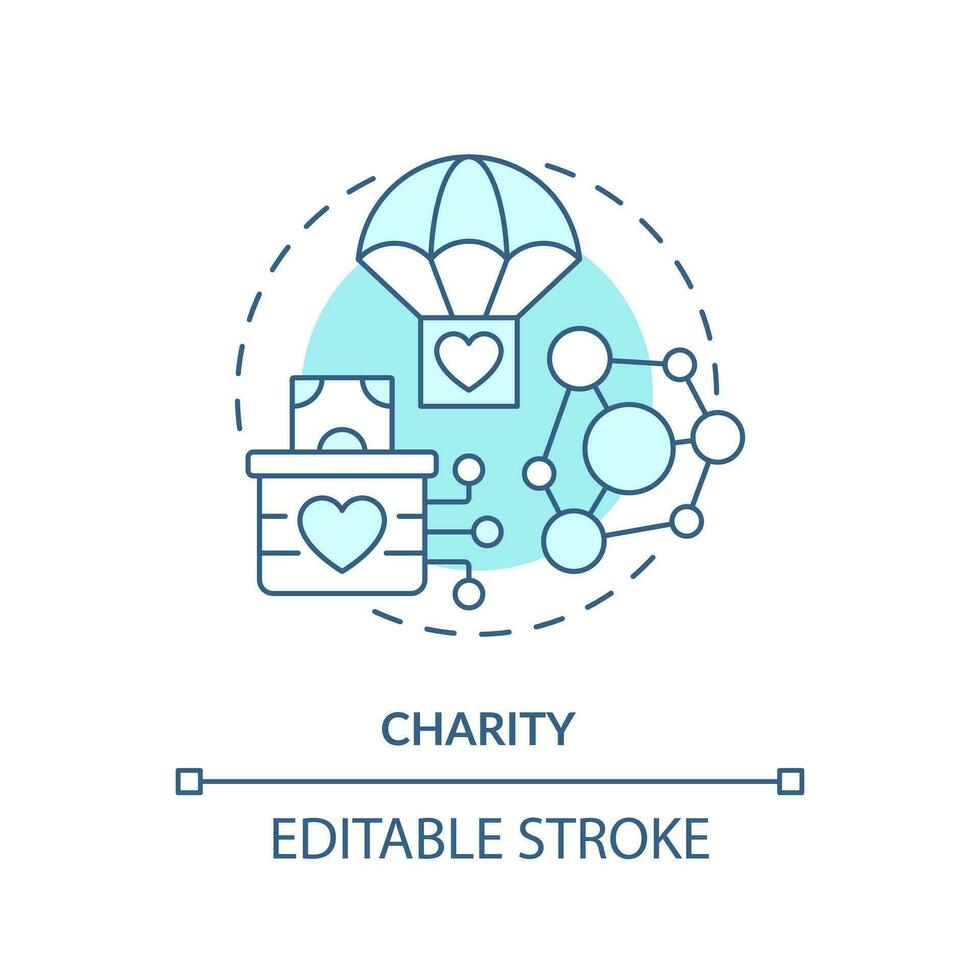 Charity turquoise concept icon. Sending and receiving financial aid. DAO purpose abstract idea thin line illustration. Isolated outline drawing. Editable stroke vector