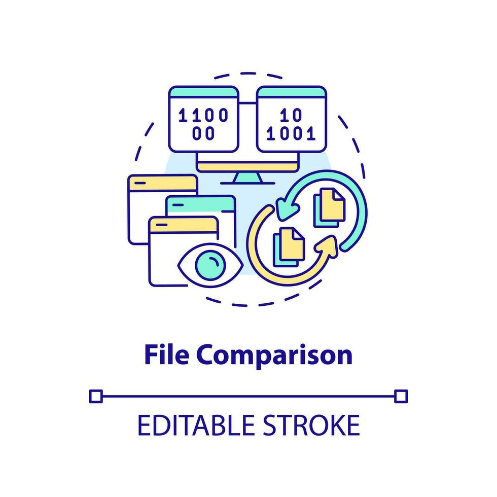 File comparison concept icon. Identify differences. Version control benefit abstract idea thin line illustration. Isolated outline drawing. Editable stroke vector