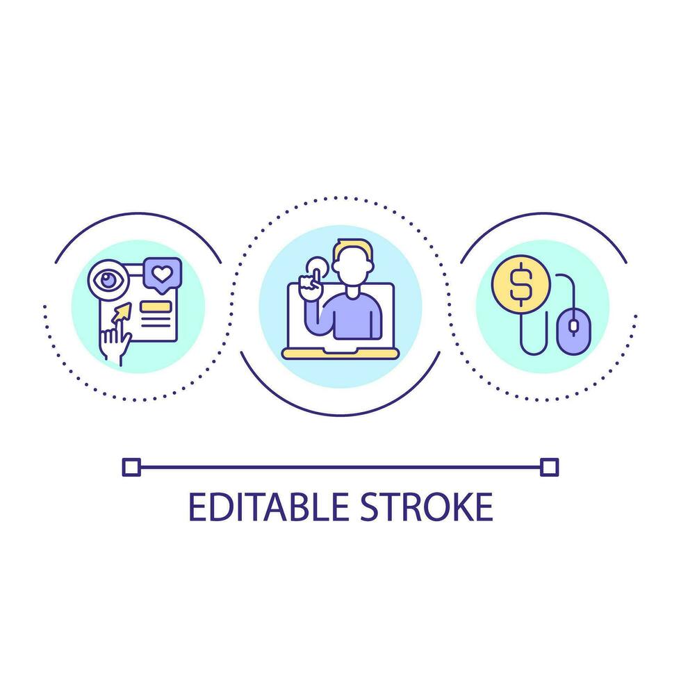 Pay per click program loop concept icon. Digital marketing instrument. Online advertising campaign abstract idea thin line illustration. Isolated outline drawing. Editable stroke vector