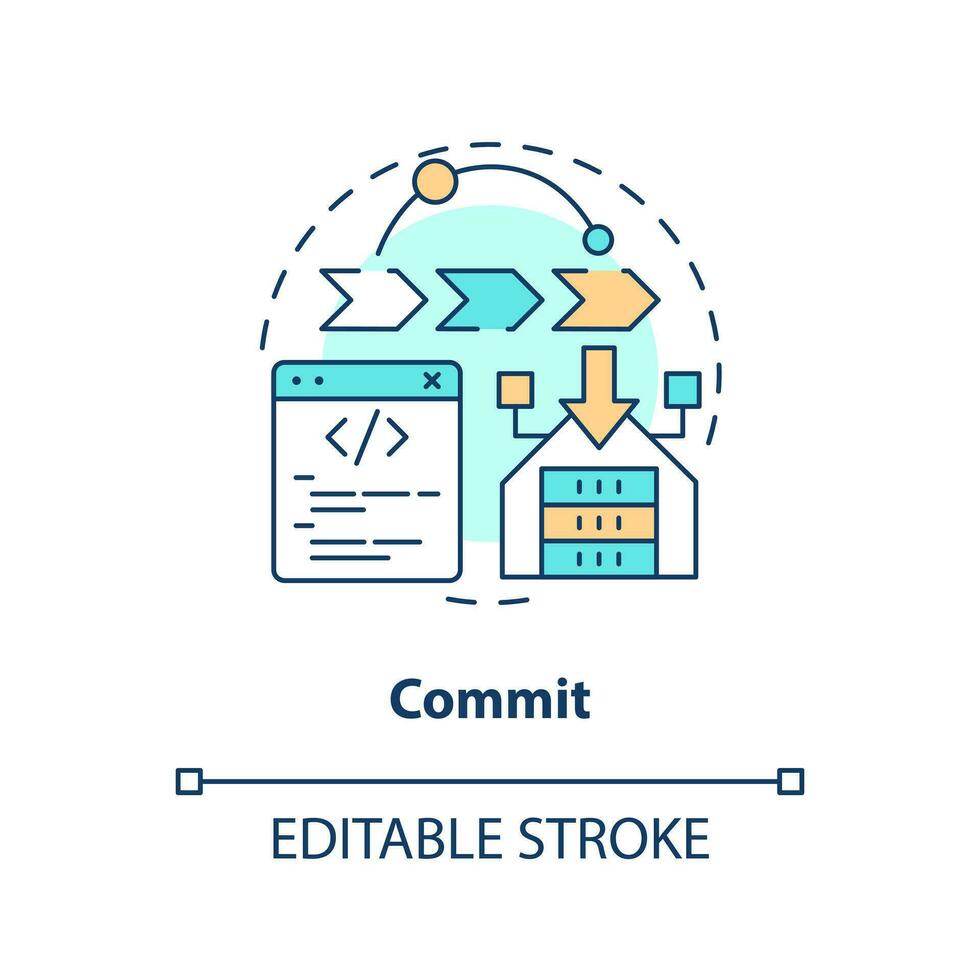 Commit concept icon. Sending changes to repository. Source control strategy abstract idea thin line illustration. Isolated outline drawing. Editable stroke vector