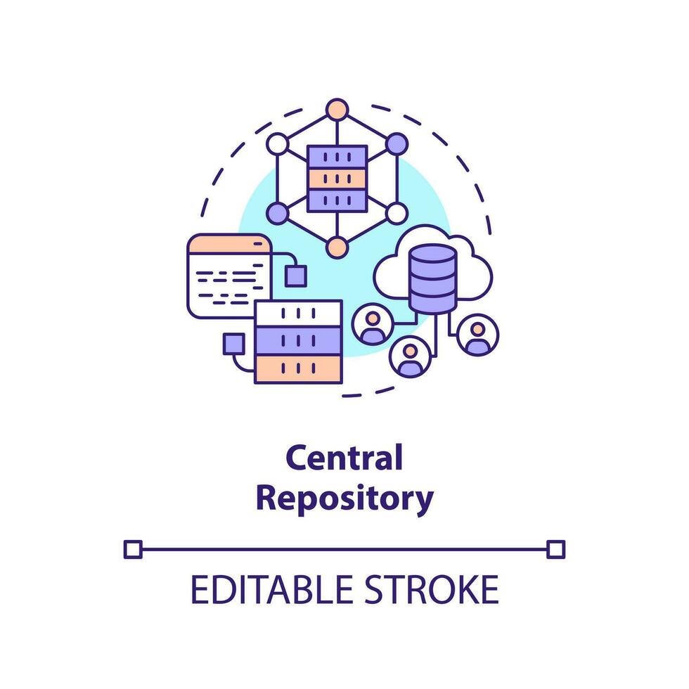 Central repository concept icon. All data storage. Version control advantage abstract idea thin line illustration. Isolated outline drawing. Editable stroke vector