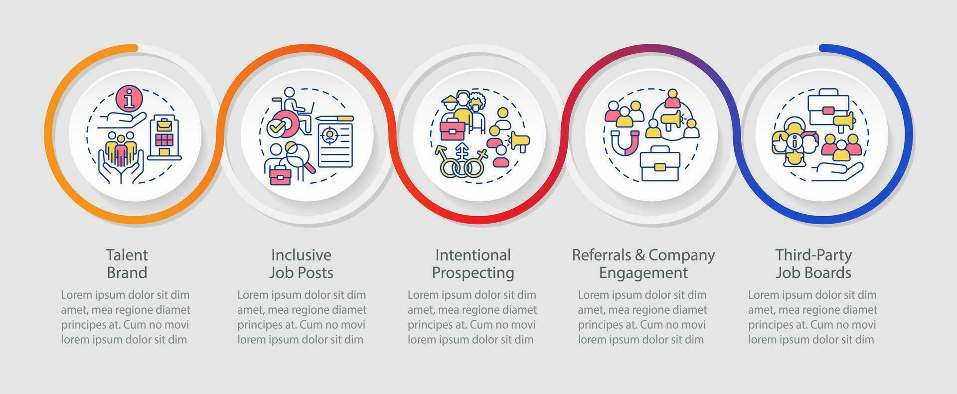 Diversifying pipeline of candidates loop infographic template. Recruitment. Data visualization with 5 steps. Timeline info chart. Workflow layout with line icons vector