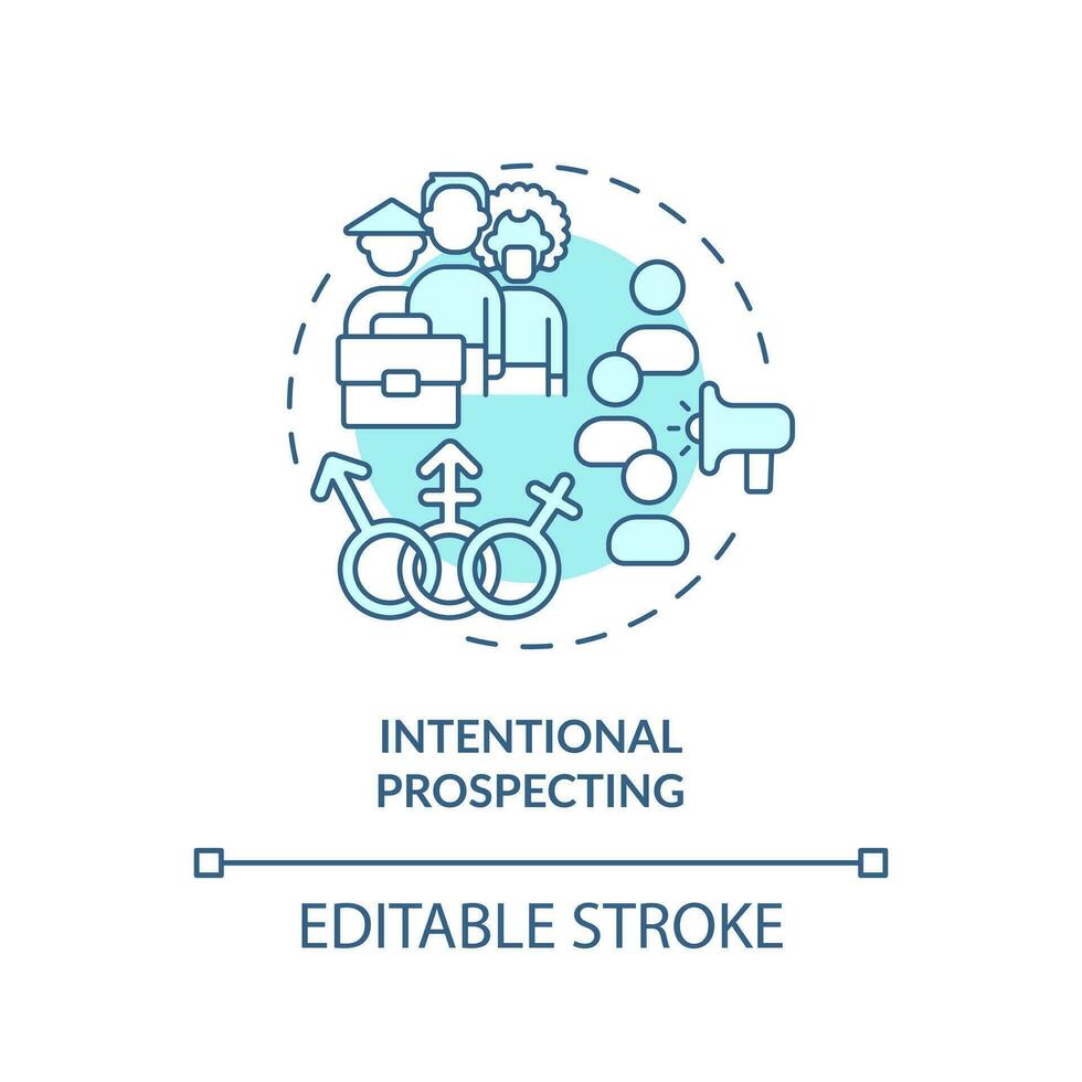 Intentional prospecting turquoise concept icon. Diversifying pipeline of candidate abstract idea thin line illustration. Isolated outline drawing. Editable stroke vector