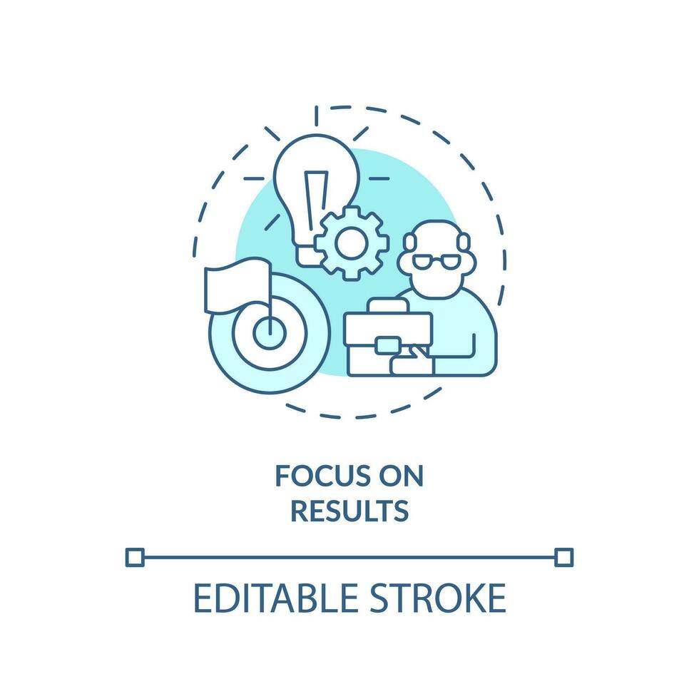 Focus on results turquoise concept icon. Younger managers with older employees abstract idea thin line illustration. Isolated outline drawing. Editable stroke vector