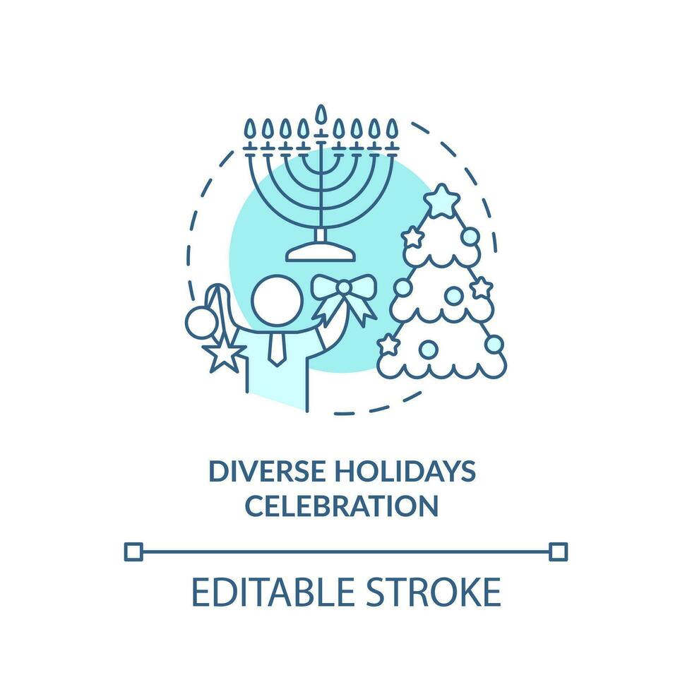 Diverse holidays celebration turquoise concept icon. DEI initiative for workplace abstract idea thin line illustration. Isolated outline drawing. Editable stroke vector