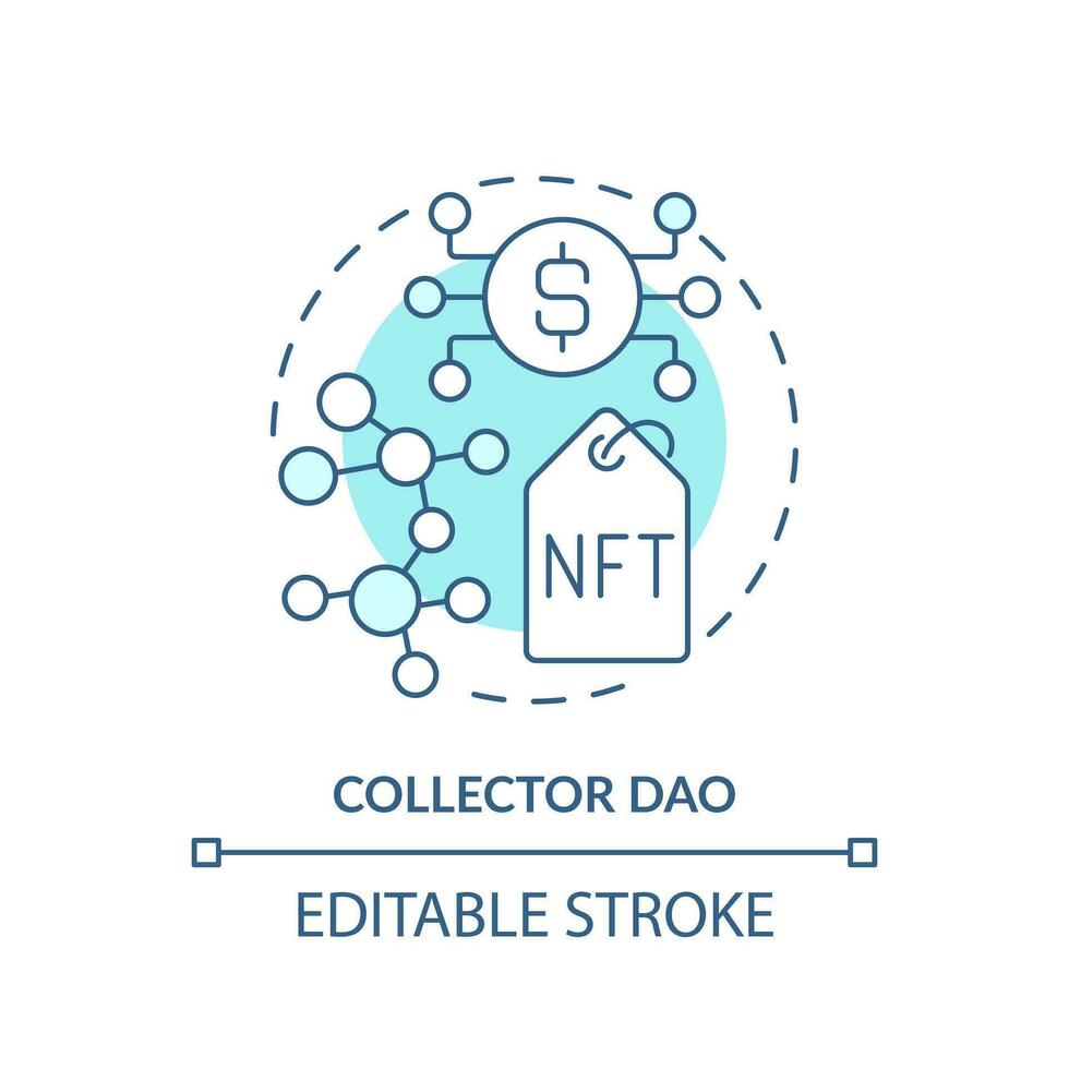 Collector DAO turquoise concept icon. Decentralized autonomous organizations type abstract idea thin line illustration. Isolated outline drawing. Editable stroke vector