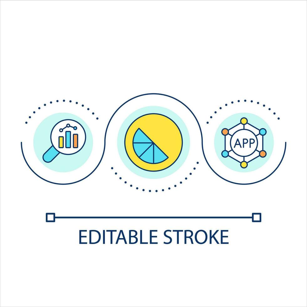 Brand development loop concept icon. Creating strategy. Statistical research. Data analysis abstract idea thin line illustration. Isolated outline drawing. Editable stroke vector