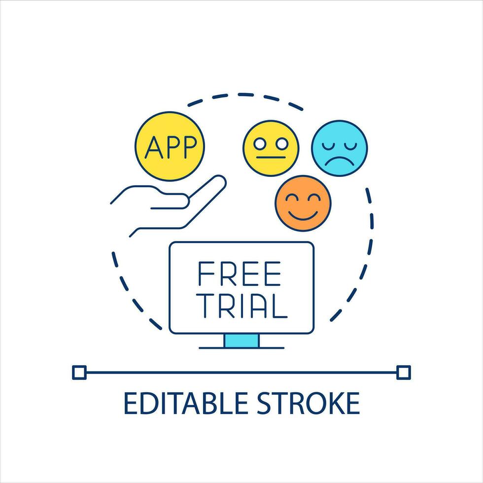 Free trial period concept icon. Demonstration version. Try to use. Opportunity to test abstract idea thin line illustration. Isolated outline drawing. Editable stroke vector