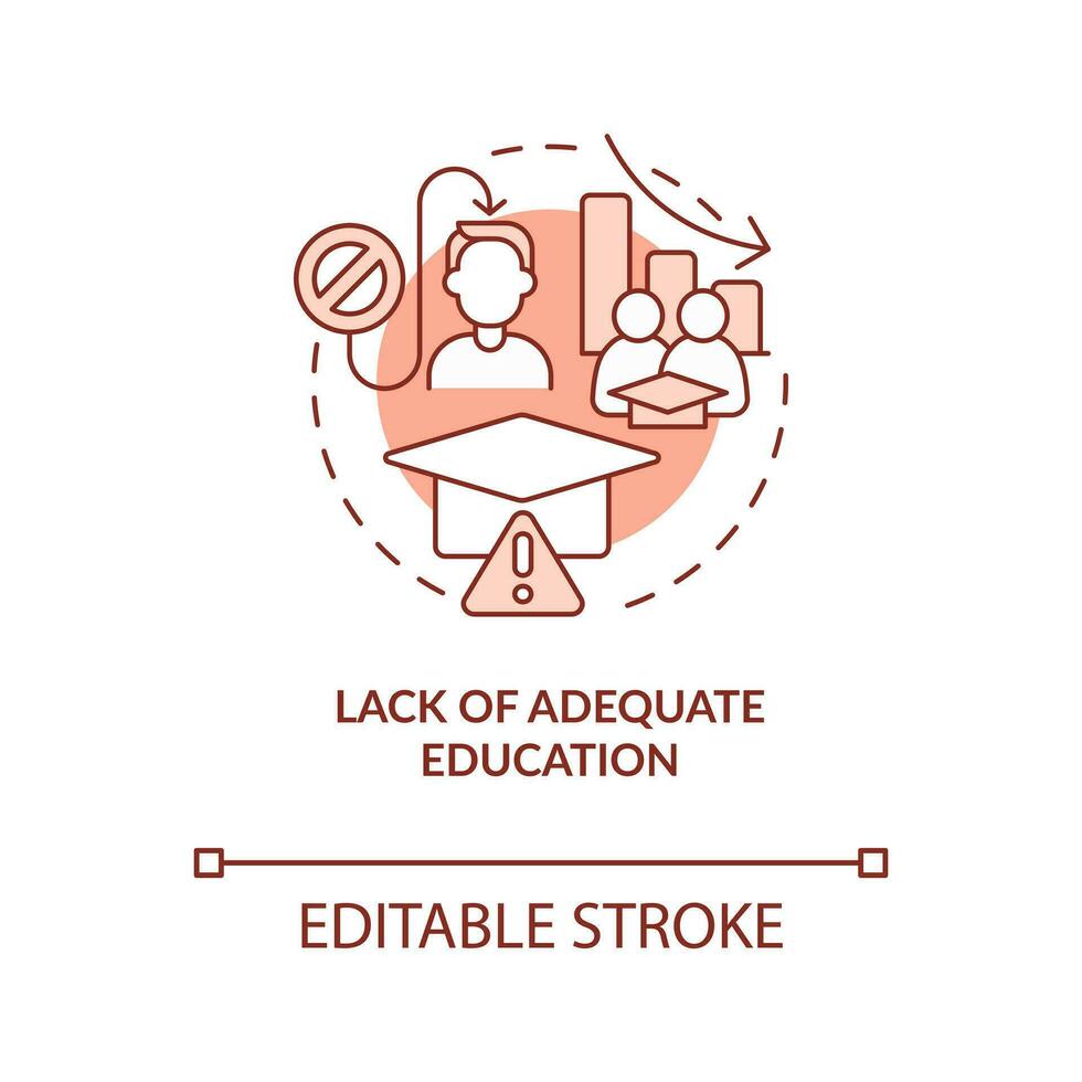 Lack of adequate education red concept icon. Emergence of inclusive development abstract idea thin line illustration. Isolated outline drawing. Editable stroke vector