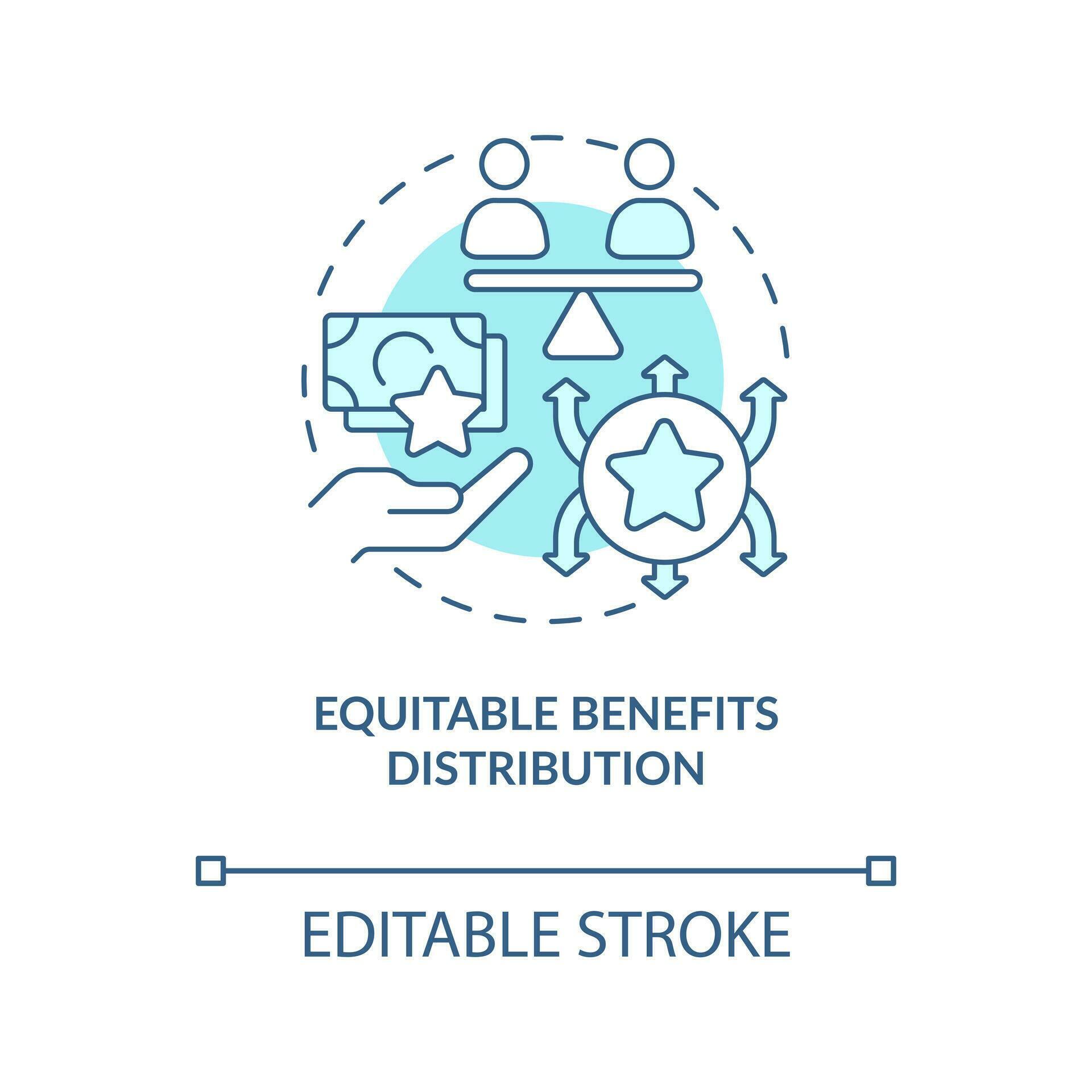 Equitable benefits distribution turquoise concept icon. Attribute of
