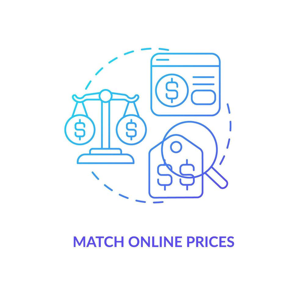 Match online prices blue gradient concept icon. Improve client experience. Find consumers to retail point way abstract idea thin line illustration. Isolated outline drawing vector