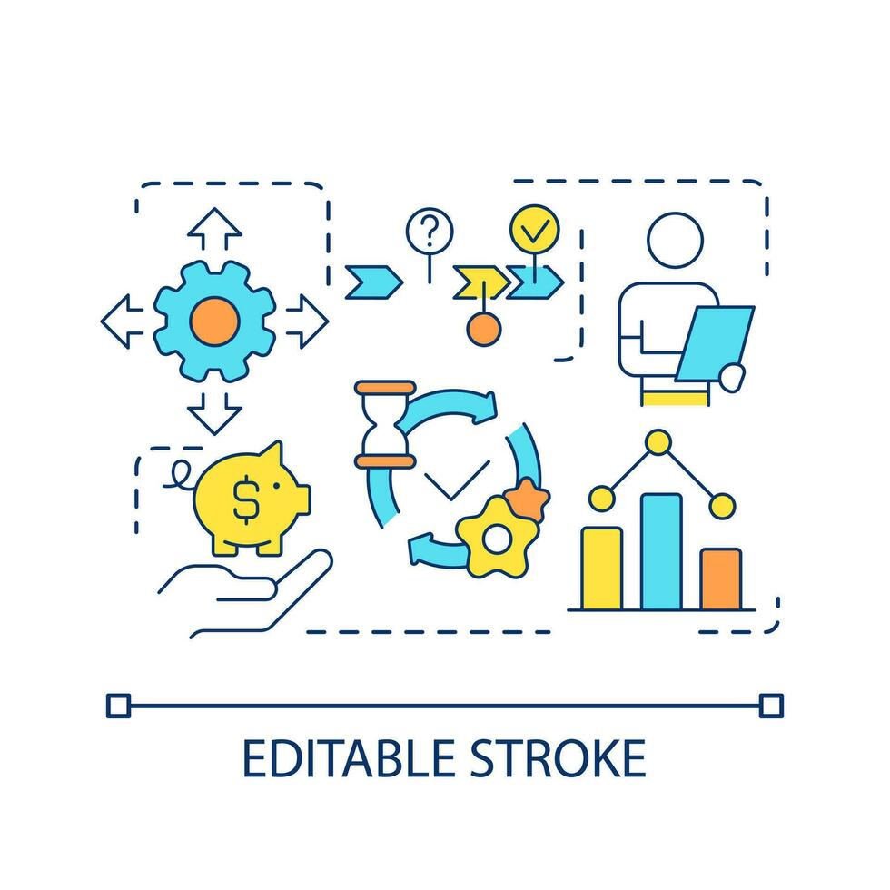 Building strategy concept icon. Analyse statistical data. Business development. Management process abstract idea thin line illustration. Isolated outline drawing. Editable stroke vector