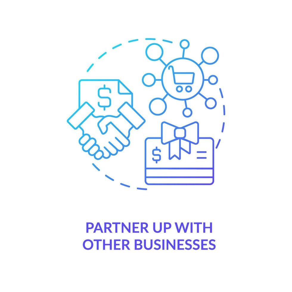 Partner up with other businesses blue gradient concept icon. Company promotion. Finding customers strategy abstract idea thin line illustration. Isolated outline drawing vector