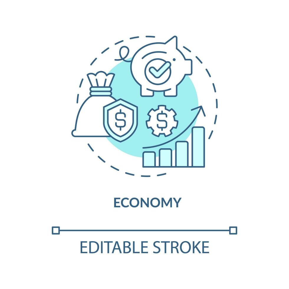 Economy turquoise concept icon. Pillar of inclusive development index abstract idea thin line illustration. Isolated outline drawing. Editable stroke vector