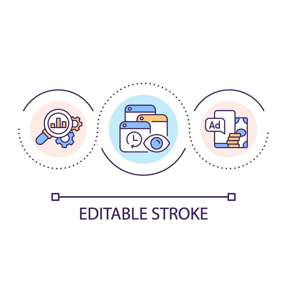 Analysing online advertising efficiency loop concept icon. Digital marketing technology abstract idea thin line illustration. Isolated outline drawing. Editable stroke vector