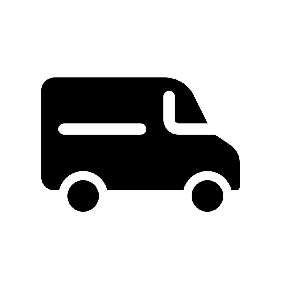 Van black glyph ui icon. Small cargo automobile. Transportation service. User interface design. Silhouette symbol on white space. Solid pictogram for web, mobile. Isolated vector illustration