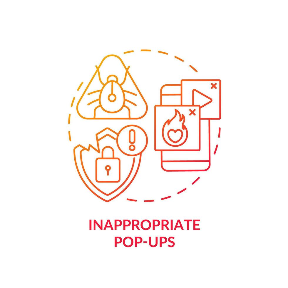Inappropriate pop-ups red gradient concept icon. Spam advertisements. Hacking attack. Adware and viruses abstract idea thin line illustration. Isolated outline drawing vector