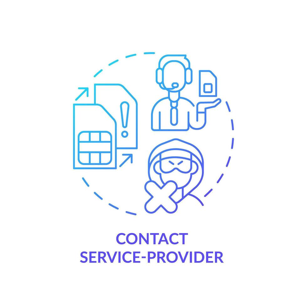 Contact service call center blue gradient concept icon. Unblock mobile network card. Prevent cybercrime abstract idea thin line illustration. Isolated outline drawing vector