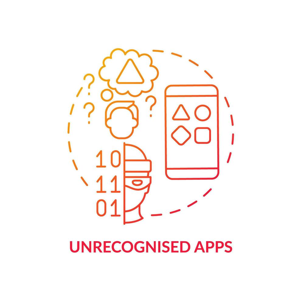 Unrecognized apps red gradient concept icon. Digital viruses. Malicious software. Cyber hazard abstract idea thin line illustration. Isolated outline drawing vector