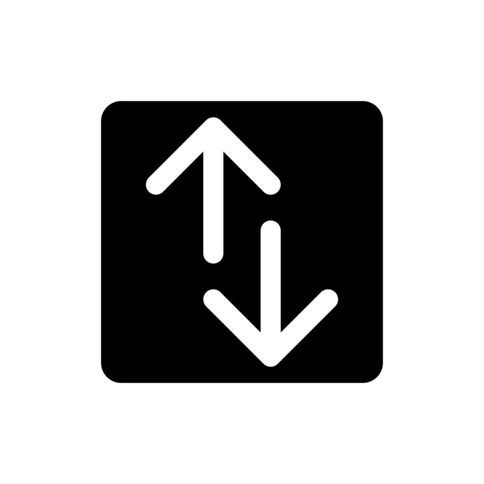 Up and down directions black glyph ui icon. Webpage control instruments. User interface design. Silhouette symbol on white space. Solid pictogram for web, mobile. Isolated vector illustration