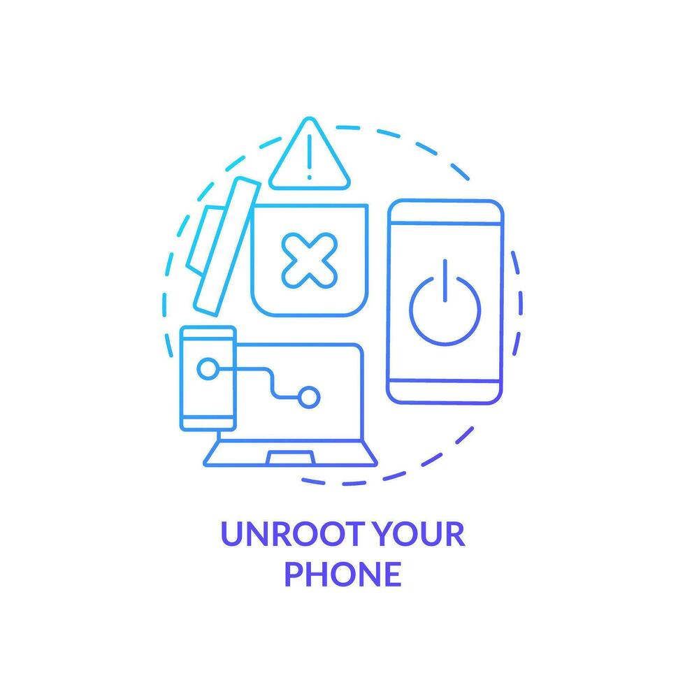 Unroot your phone blue gradient concept icon. Smartphone safety. Devices security. Remove hacker abstract idea thin line illustration. Isolated outline drawing vector