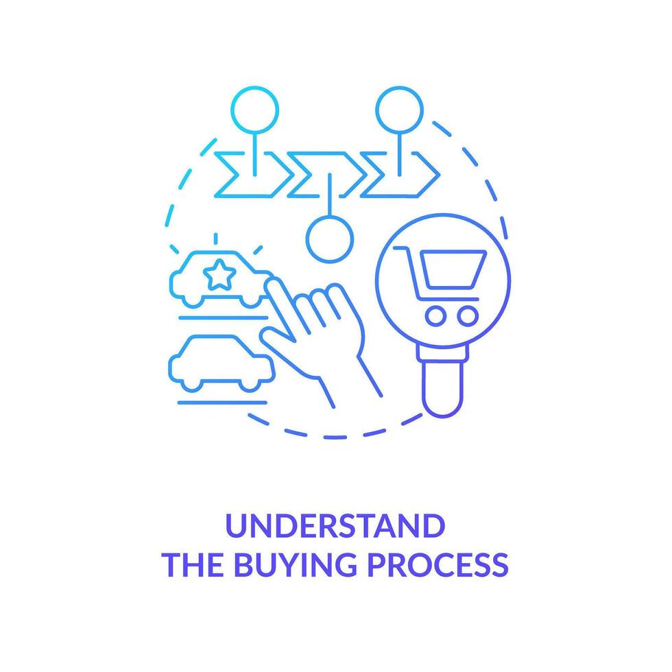 Understand buying process blue gradient concept icon. Brand promotion. Getting clients for business abstract idea thin line illustration. Isolated outline drawing vector