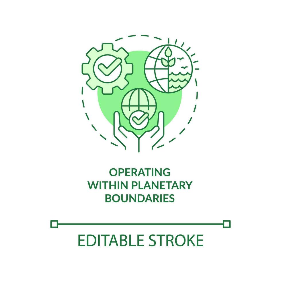 Operating within planetary boundaries green concept icon. Element of inclusive growth abstract idea thin line illustration. Isolated outline drawing. Editable stroke vector