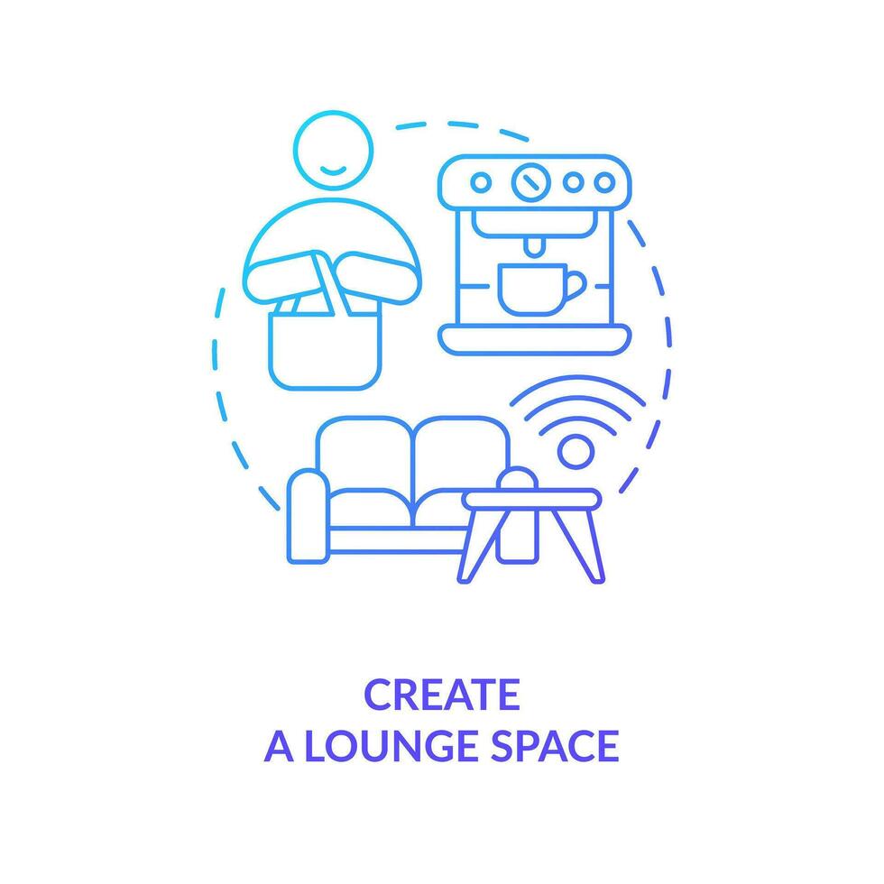 Create lounge space blue gradient concept icon. Consumer experience. Attract more consumers to retail point abstract idea thin line illustration. Isolated outline drawing vector