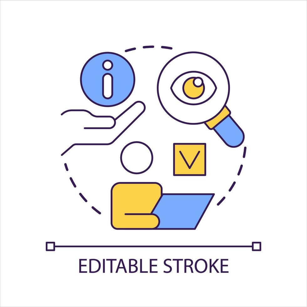 Searching information concept icon. Data research. Internet browsing. Find solution. Complete task abstract idea thin line illustration. Isolated outline drawing. Editable stroke vector