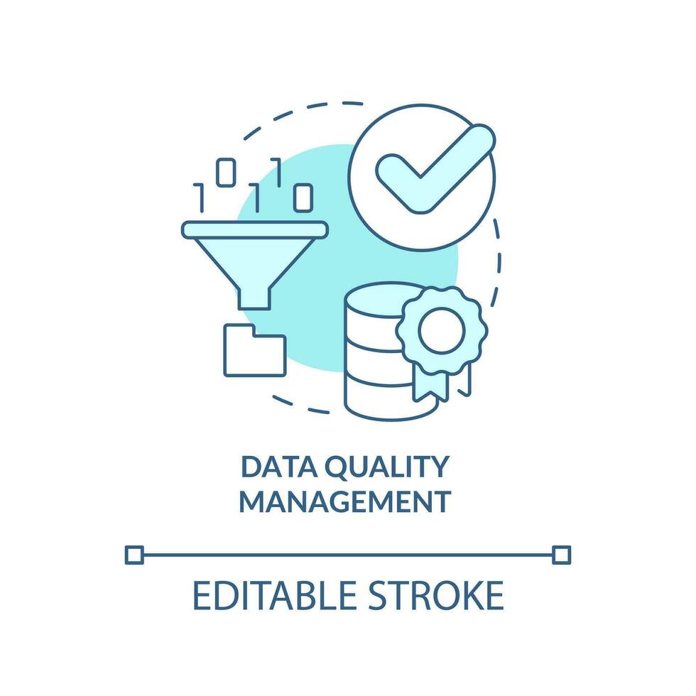 Data quality management turquoise concept icon. Reliable database abstract idea thin line illustration. Isolated outline drawing. Editable stroke vector