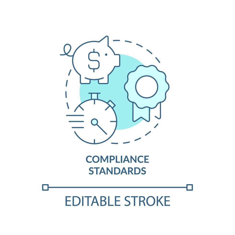 Compliance standards turquoise concept icon. Benefit of data management system abstract idea thin line illustration. Isolated outline drawing. Editable stroke vector