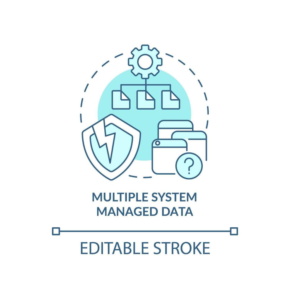 Multiple system managed data turquoise concept icon. Information storage issue abstract idea thin line illustration. Isolated outline drawing. Editable stroke vector