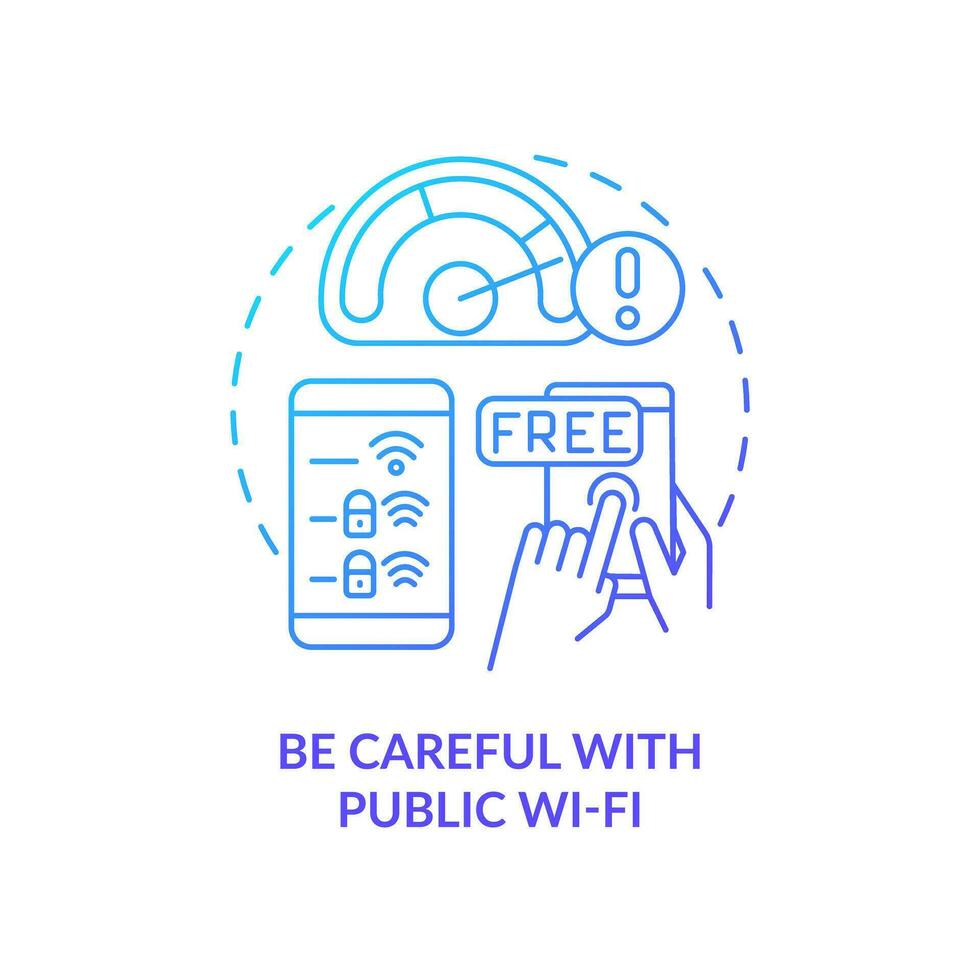 Be careful with public network blue gradient concept icon. Connection safety. Insecure network services abstract idea thin line illustration. Isolated outline drawing vector