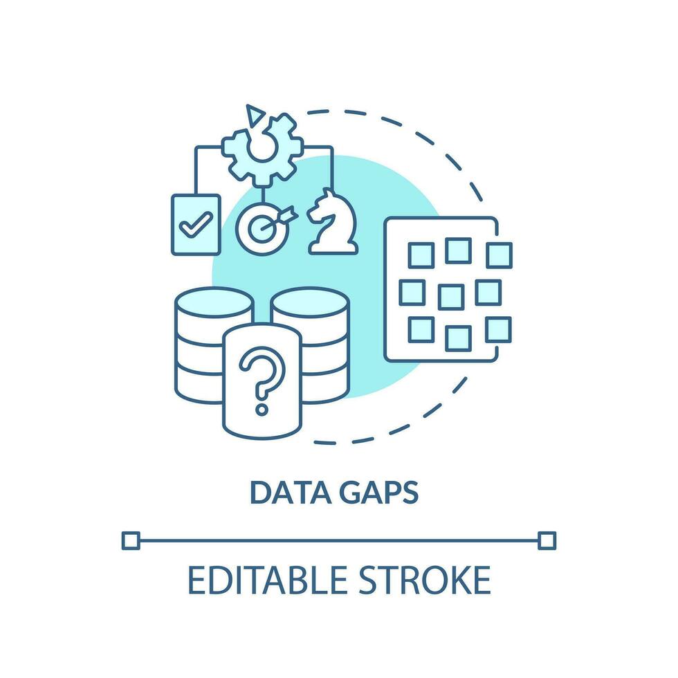 Data gaps turquoise concept icon. Missing information. Database management abstract idea thin line illustration. Isolated outline drawing. Editable stroke vector