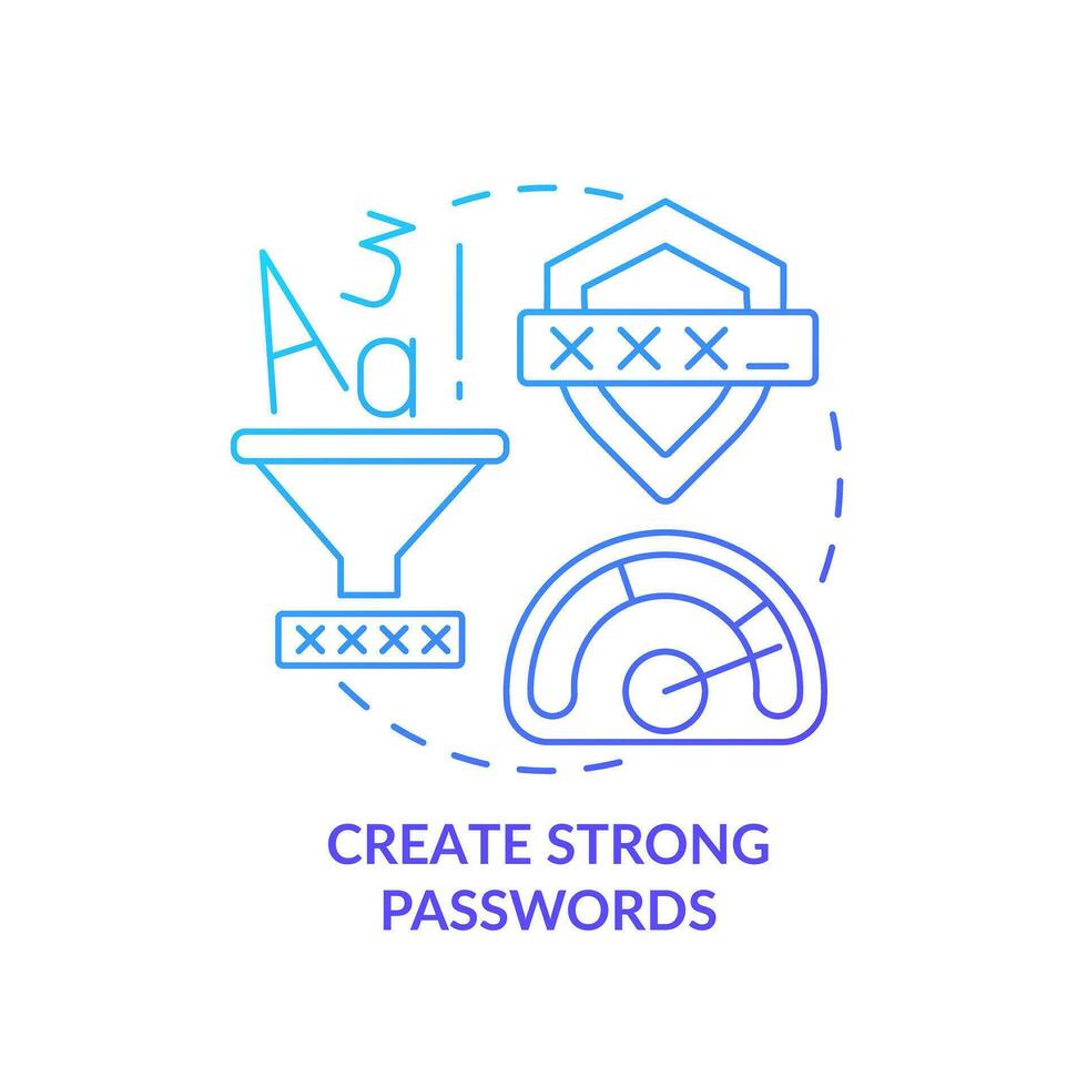 Create strong password blue gradient concept icon. Login data safety. Reliable lock. Digital security abstract idea thin line illustration. Isolated outline drawing vector