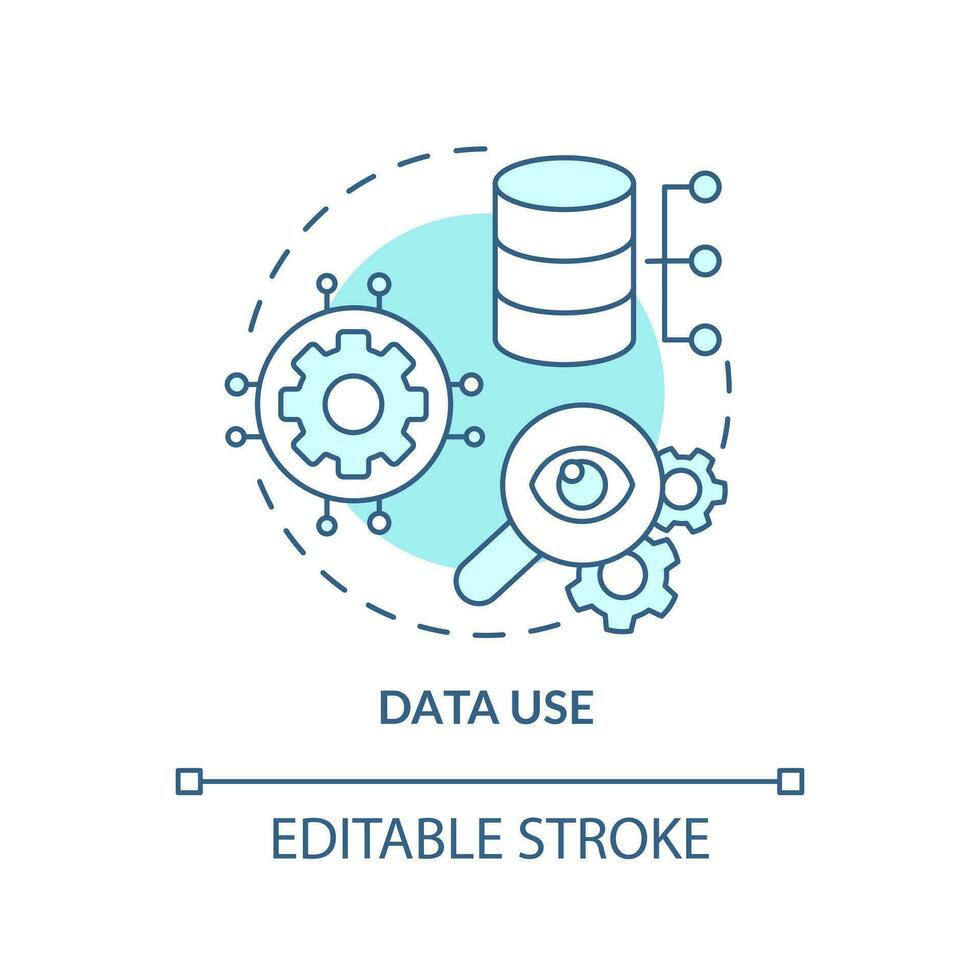Data use turquoise concept icon. Information governance strategy. Digital technology abstract idea thin line illustration. Isolated outline drawing. Editable stroke vector