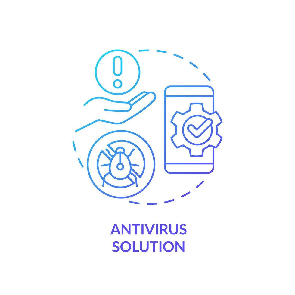 antivirus solución azul degradado concepto icono. teléfono inteligente seguridad. eliminar virus y programas maliciosos. depurar programa resumen idea Delgado línea ilustración. aislado contorno dibujo vector