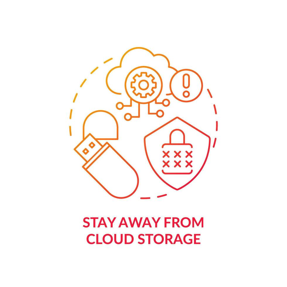 Stay away from cloud storage red gradient concept icon. Privacy tip. Digital data safety. Cybersecurity abstract idea thin line illustration. Isolated outline drawing vector