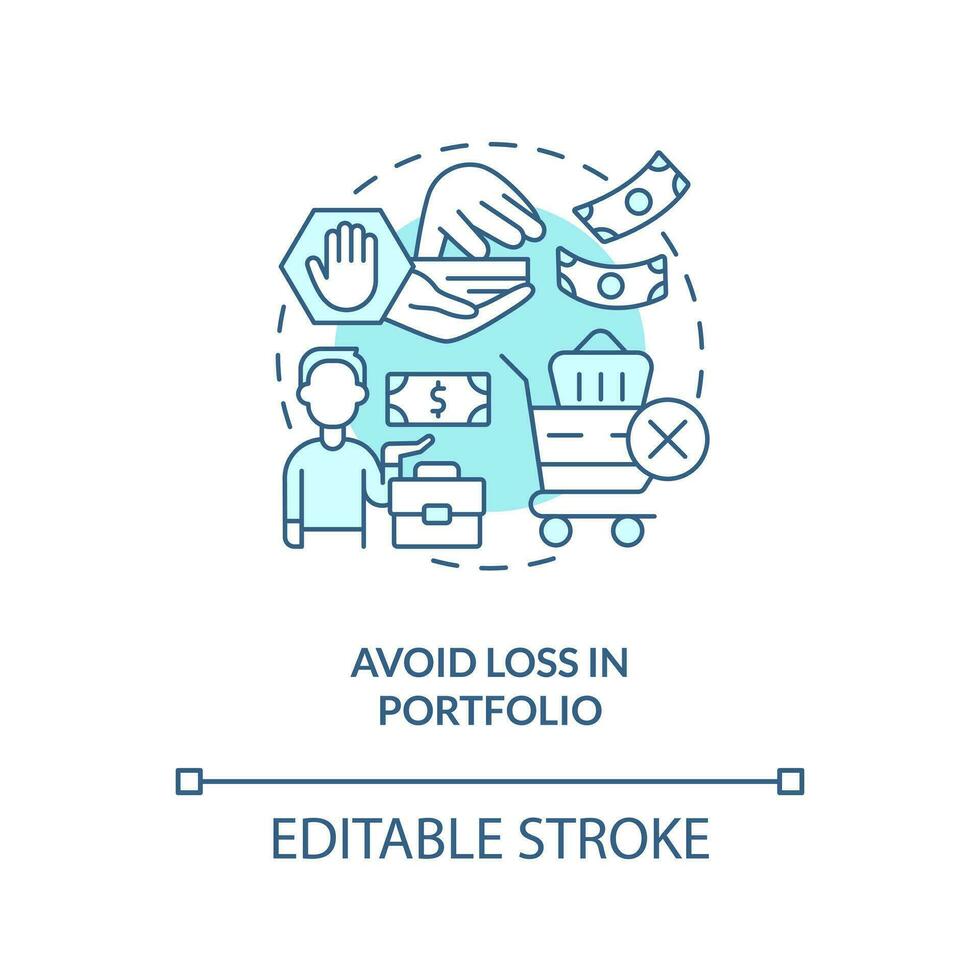 Avoid loss in portfolio turquoise concept icon. Prevent failures. Rule of investing abstract idea thin line illustration. Isolated outline drawing. Editable stroke vector