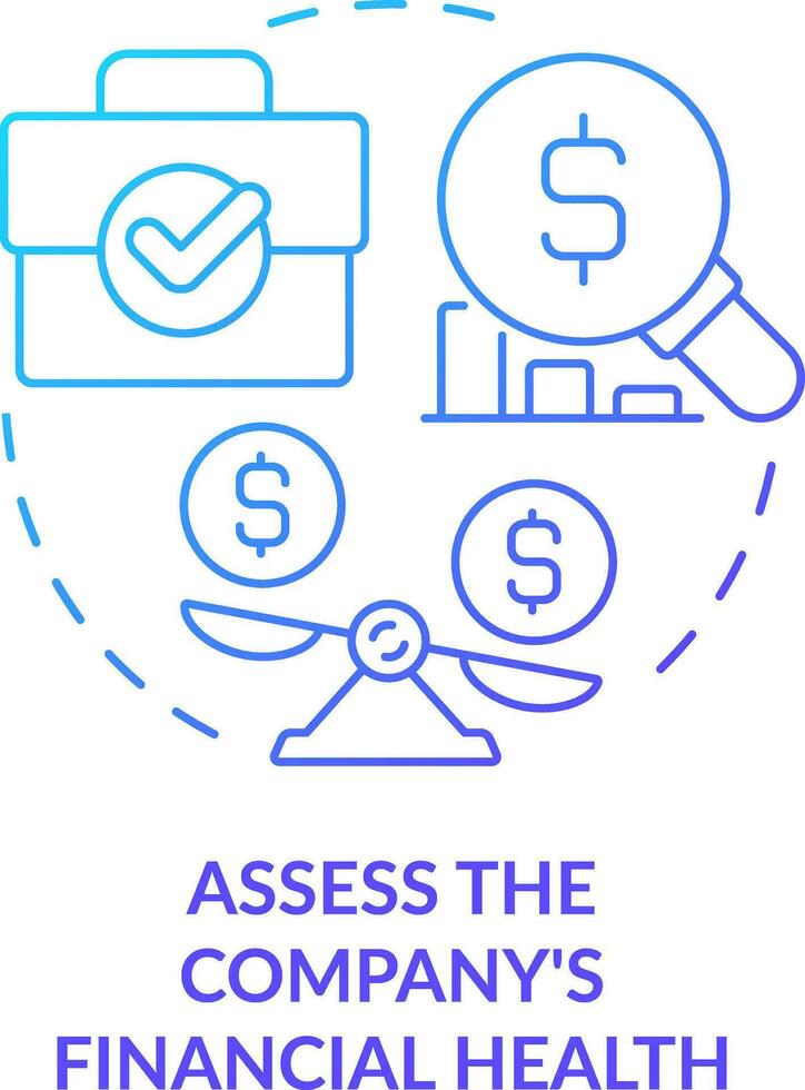 Assess company financial health blue gradient concept icon. Determine treasury management necessity abstract idea thin line illustration. Isolated outline drawing vector