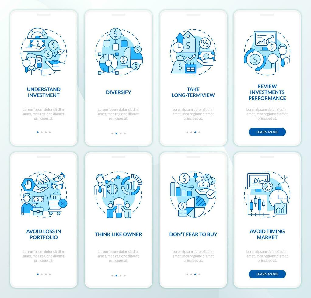 reglas de invertir azul inducción móvil aplicación pantallas colocar. Finanzas recorrido 4 4 pasos editable gráfico instrucciones con lineal conceptos. ui, ux, gui modelo vector