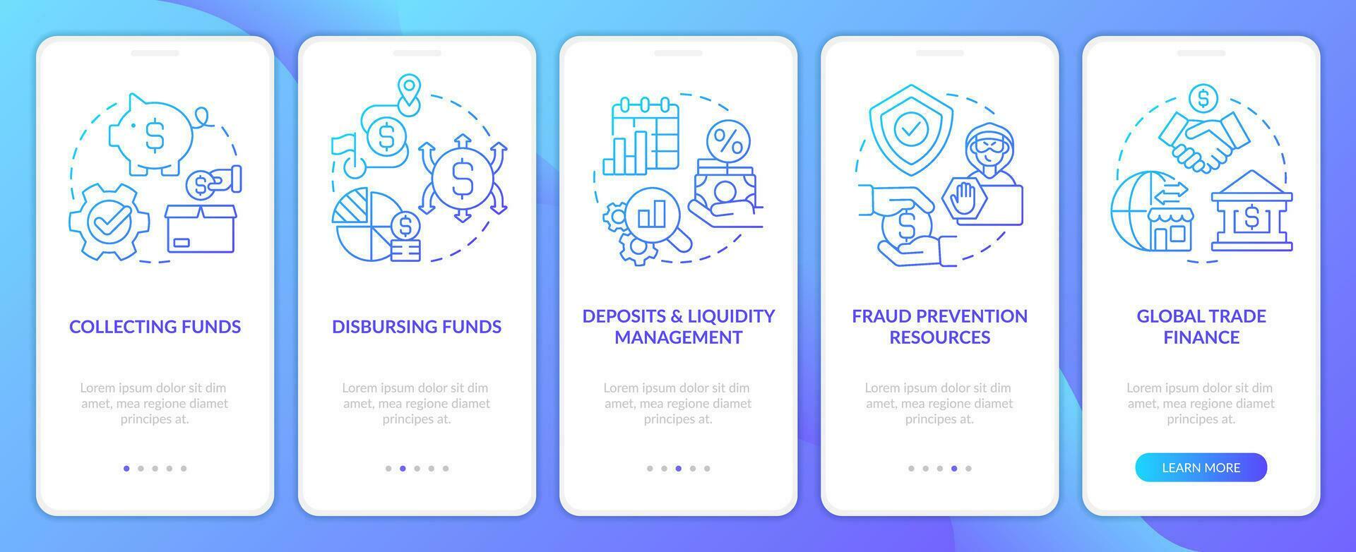 Treasury management services blue gradient onboarding mobile app screen